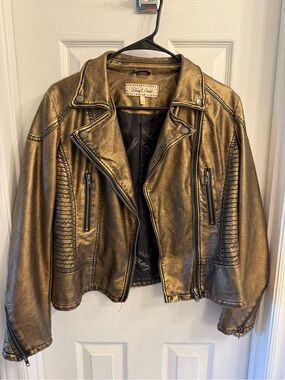 Sheryl Crow Metallic Gold Moto Jacket with Eagle